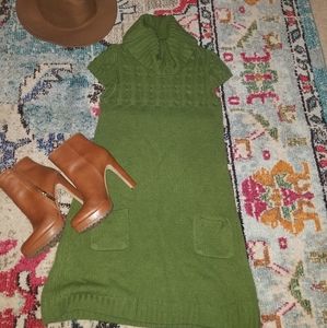Small Olive Green Turtleneck Sweater Dress